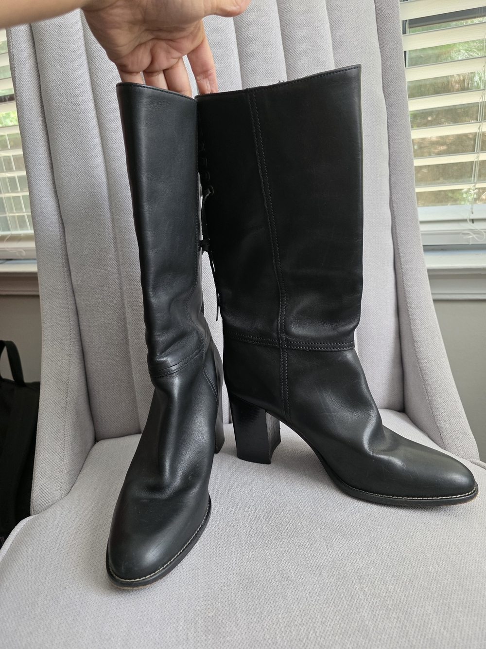 Coach Coty Black Leather Mid-Calf Heeled Boots - Women Used Size 7.5B